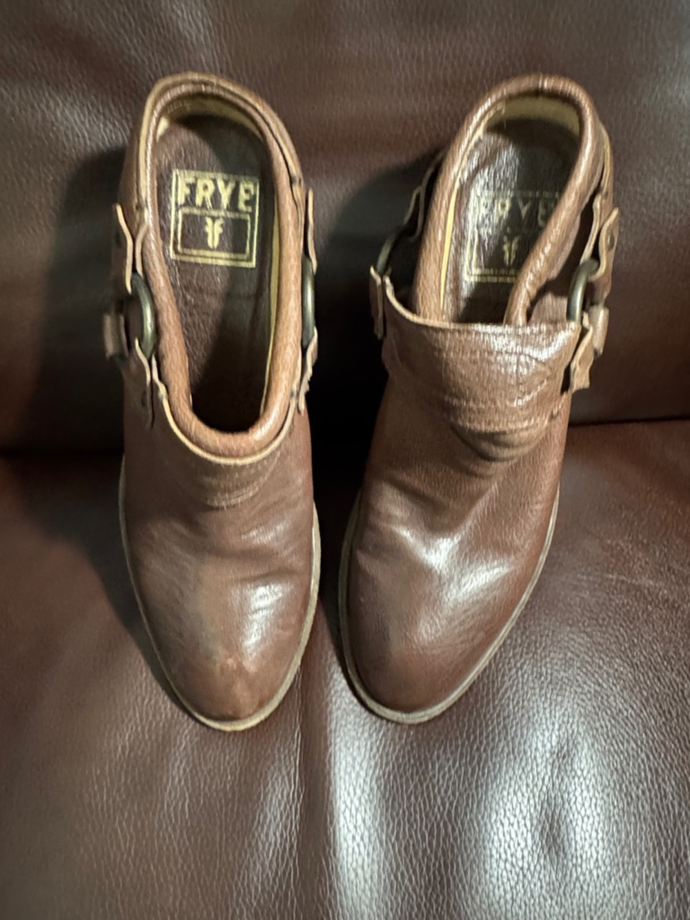 Frye Brown Leather Buckle Clog Boots
